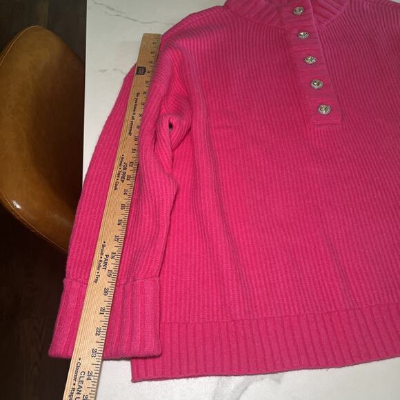 Talbots Sweater Womens Plus Size 3X Pink Ribbed Wool Blend 1/2 Button Up NWOT - Picture 5 of 11